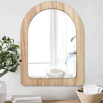 Bogenspiegel 65x45 cm, Holz, Rustikaler Wandspiegel