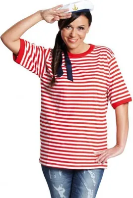 Rot-weiß T-Shirt geringelt Pirat für Erwachsene Gr. S-XXL unisex Kostüm Fasching Karneval Mottoparty Paar- und Gruppenkostüm Seeräuber Matrose Marine