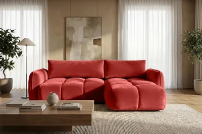 Image de Sofiland BELVEO Canapé d'angle en L Droite Convertible avec Coffre Bordeaux rouge