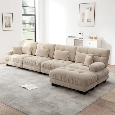 Produktbild von STILVORA Modulares Ecksofa als L-förmiges Couch Set für Wohnzimmer, 4-Sitzer Cloud Couch mit beweglichem Ottoman und DIY-Kombination, Chenille Sofa für komfortables Sitzen