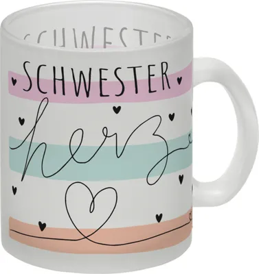 Produktbild von Herzen Glas Tasse mit Spruch Schwesterherz