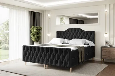 Produktbild von ALTDECOR Boxspringbett mit Holz Füßen, Matratze und Lattenrost, Topper, Fußteil, Polsterbett mit Bettkasten, Bett mit Stauraum H4-Matratze, Doppelbett - VILA-1-FD-Z - 180x200 - Schwarz Casablanca