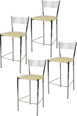 Produktbild von t m c s Tommychairs - 4er Set moderne Barhocker ELEGANCE für Küche und Esszimmer, robustes Gestell aus verchromtem Stahl, gepolsterte Sitzfläche mit sandfarbenem Kunstleder bezogen