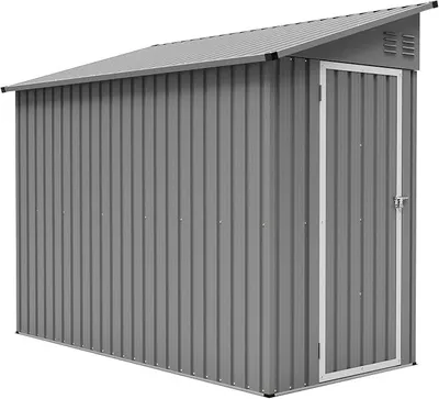 Produktbild von Gerätehaus Metall 242x111x192 cm – Wetterfeste Fahrradgarage & Geräteschuppen mit Boden, Pultdach, Abschließbarer Tür und Belüftung – Werkzeugschuppen für Garten, Grau