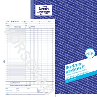Produktbild von Avery Zweckform 741, Reisekostenabrechnung, für monatliche Abrechnung, A4, mit Blaupapier, 50 Blatt