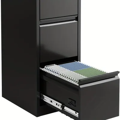 Immagine prodotto di Armadio archivio - Mobiletto a cassetti per documenti - Armadio per ufficio - Cassettiera - Mobiletto contenitore - Nero - 3 cassetti con serratura