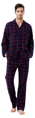 Imagen del producto de Conjunto de pijama para hombre – 100% algodón de franela – Pantalón cómodo con bolsillos y cordón ajustable