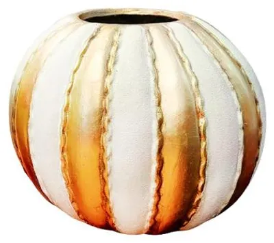 Produktbild von Weiß-golden gestreifte Vase aus Polyresin, 47 x 47 x 41 cm