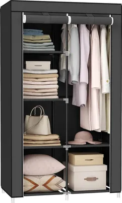 Produktbild von XL Faltbare Kleiderschrank, 7 Montagemöglichkeiten, Stoff, Stabil mit 2 Kleiderstangen