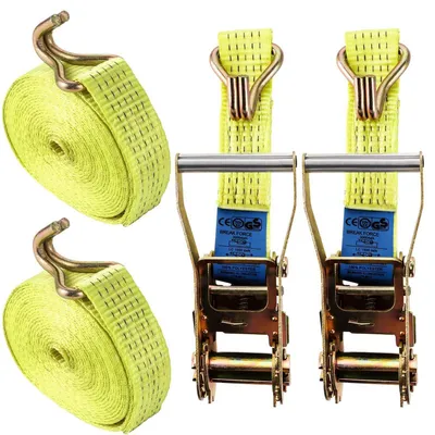 Produktbild von 2 Stück Spanngurte mit Ratsche und Haken 6m 3000kg 50mm Gelb