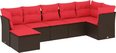 Produktbild von vidaXL 7-tlg. Garten-Sofagarnitur mit Kissen Braun Poly Rattan