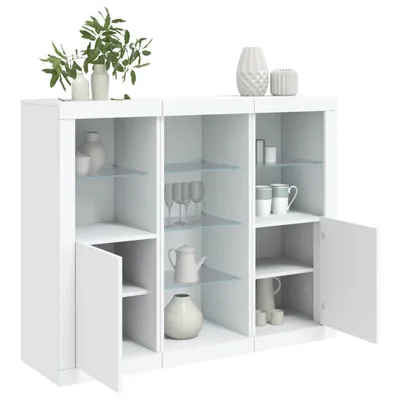 Image de vidaXL Sideboards avec lampes LED 3 pcs. Blanc Bois composite