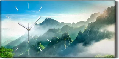 Produktbild von Dekor Leinwand Uhr Wandbilder 60x30 Gemälde Berg Bäume Himmel Wolken Kunst - weiße Hände