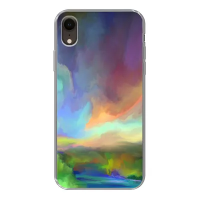 Produktbild von MuchoWow® Handyhülle Schutzhülle Hülle für iPhone XR Landschaft - Aquarell - Himmel Silikon Softcase Handy Hülle - Schutzdeckel