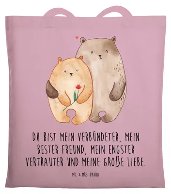 Produktbild von Mr. & Mrs. Panda Alltagstasche Bären Liebe - Rosa Pastell - Geschenk, Shopping Tasche, Kuscheln, Jutebeutel, canvas, Freundin, Verknallt, Hochzeitstag, Schultasche, Blume