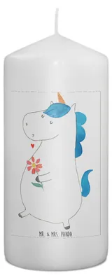Produktbild von Mr. & Mrs. Panda Kerze Einhorn Spaziergang 15 x 7 cm - Weiß - Geschenk, Erinnerungskerze, Blumen, Mutter, Blockkerze, Freude, Einhörner, Stumpenkerze, Erinnerungslicht
