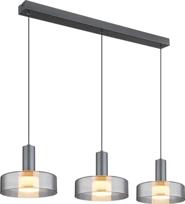 Produktbild von Globo Lighting Hängeleuchte Aluminium Gebürstet grau matt, Metall grau gebürstet, Glas rauchfarben, Acryl satiniert, Kabel PVC schwarz, Höhe kürzbar, LxBxH: 900x220x1500mm, inkl. LED 24W 230V, 2800lm Source, 1000lm Output, 3000K