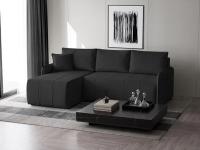 Produktbild von Ecksofa Capri L-form mit Schlaffunktion, Bettkasten & universeller Ottomane, Schwarz