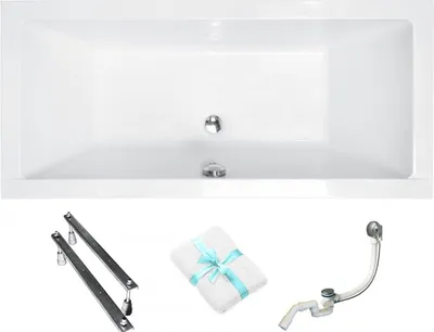 A collage showing a white bathtub and its accessories.