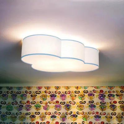 Produktbild von Wolkenlampe Blau Stoff 4x E27 L: 62 cm H: 12 cm flach blendarm Kinderzimmerleuchte Deckenlampe