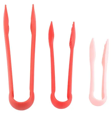 3 Küchenzangen aus Kunststoff, 6/8/10 Zoll, antihaftbeschichtet, rot