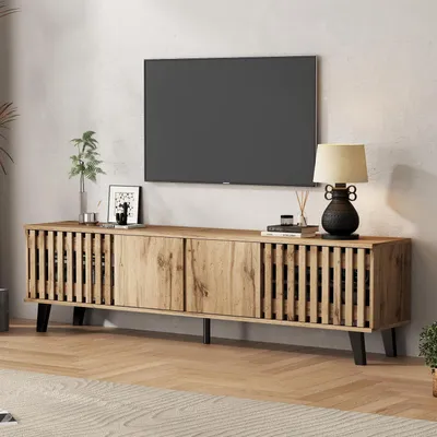 Obrázok produktu pre TV skrinka, nízka komoda, 180x40x55 cm, farba prírodného dreva, s 8 odkladacími plochami, vhodná pre televízory s uhlopriečkou 70 palcov