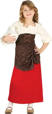 A young girl in a medieval-style dress holding a jug.