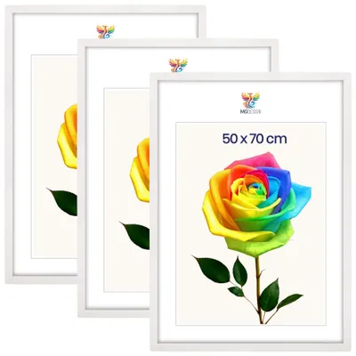 Obrázok produktu pre MG Design, sada 3 kusov rámov na obrazy, 50 x 70 cm – rámy na plagáty s bielym dreveným rámom a nárazuvzdorným akrylovým sklom, vhodné na zavesenie vertikálne aj horizontálne, s robustným systémom na upevnenie na stenu