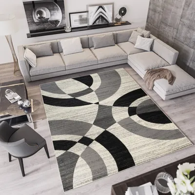 Obrázok produktu pre Koberec Obývacia izba Spálňa Krátky vlas Moderný dizajn Čierna Sivá Melted  300 x 400 cm