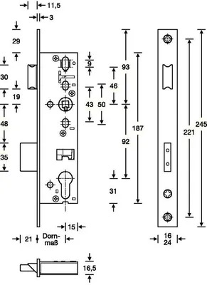 Produktbild von SSF Einsteckschloss 02 (Dornmass: 30 mm, Stulpart: eckig, Stulpbreite: 24 mm, Stulpfarbe: Matt verchromt) Dornmass: 30 mm Stulpart: eckig Stulpbreite: 24 mm Stulpfarbe: Matt verchromt