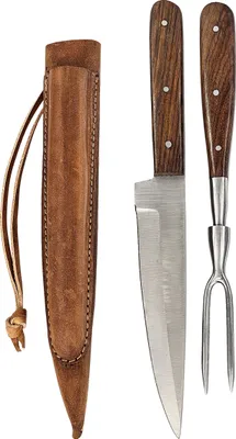 Produktbild von Mittelalter-Besteck Set mit Gabel in Doppellederscheide Holz