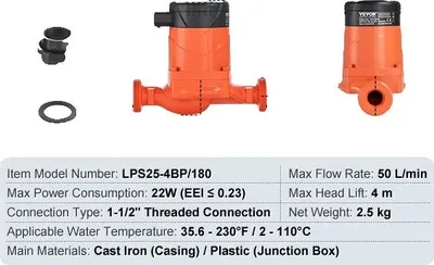 Produktbild von Heißwasserzirkulationspumpe, hohe Effizienz, intelligente Steuerungsmodi, 50LPM 22W-4m, EU