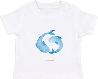 Produktbild von Mr. & Mrs. Panda  T-Shirt Sternzeichen Fische 6. - 12. Monat - Weiß - Geschenk, Geburtstag März, Februar, Baby, Babyshirt, Top, Sternbild, Fisch, Oberteil, Organic