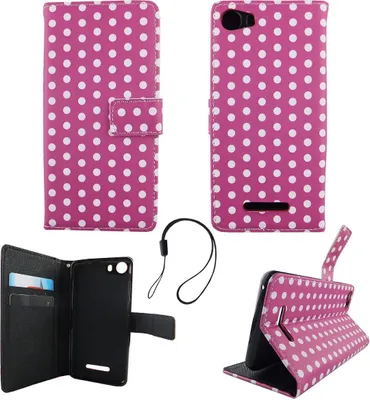 Produktbild von Handyhülle Tasche für Handy Wiko Lenny 2 Polka Dot Lila Weiss