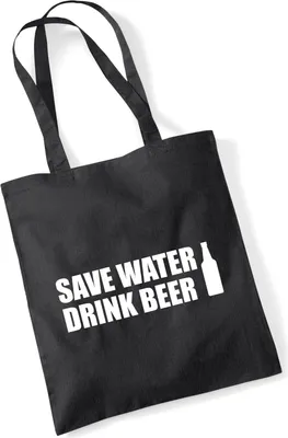 Produktbild von Huuraa Jutebeutel Save Water Drink Beer Bierflasche 10 Liter Black Baumwolle Tasche Geschenkidee