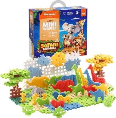 Produktbild von MARIOINEX | Konstruktionsspielzeug - Mini WaffelnSafari Tiere - 100 Teile - Kreatives Lernen - Ab 3 Jahren