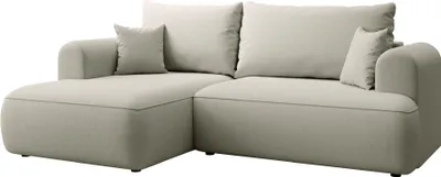Produktbild von Selsey Ovo Mini - Eckschlafsofa linksseitig mit Stauraum, Easy-Clean-Samtbezug, hellbeige