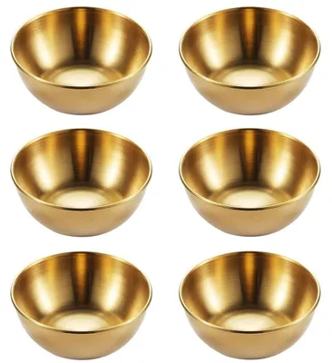 6 goldene Edelstahl-Dip-Schalen, rund, 8 cm, spülmaschinengeeignet