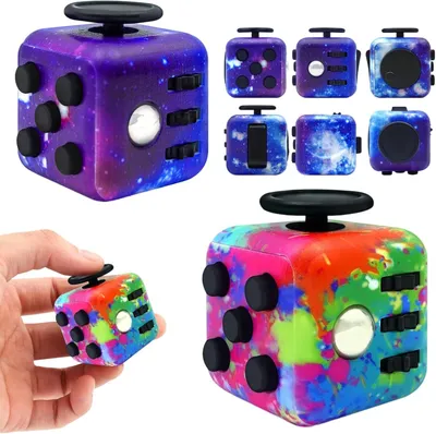 Zdjęcie produktu dla Fidget Toys 2 szt., 6-stronna fidget cube, fioletowa i tęczowa, na stres