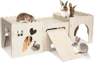 Productafbeelding van konijnenhuis, houten konijnenschuilplaats, stevig konijnenhuis, houten speelhuis voor egelschuilplaats, konijnenbenodigdheden (3 huizen)