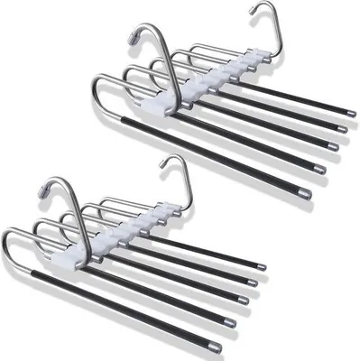 Produktbild von Platzsparende 5-in-1-Hosenbügel – Faltbare, multifunktionale Bügel für Kleidung, Schals und Handtücher – Schwarz