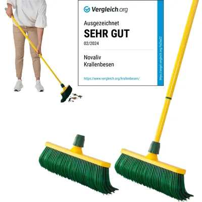 Produktbild von Novaliv Krallenbesen Set 30 cm Kunststoff mit Teleskopstiel gebogenen Borsten Gartenbesen Straßenbesen Kehrbesen Laubbesen (2, 30 cm Besen mit Stiel)