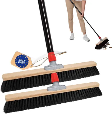 Produktbild von Novaliv Grosser Besen 2x Saalbesen 60 cm mit Stiel Borsten Kunstborsten besen fein Ideal als Werkstattbesen mit Stiel Hallenbesen Industriebesen Hausbesen Kehrbesen Zimmerbesen Haarbesen Besen Groß
