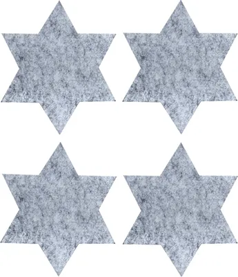 Four grey star-shaped felt coasters arranged in a 2x2 grid on a white background.