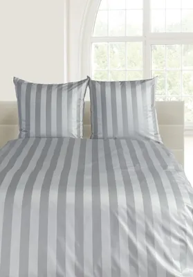 Produktbild von Curt Bauer Mako-Brokat-Damast Bettwäsche Streifen Como 135x200 cm + 80x80 cm Perlgrau