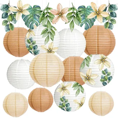 Produktbild von Papierlaternen Set 13 Stück Beige Ölgemälde-Stil 25/20/15 cm für Party & Deko