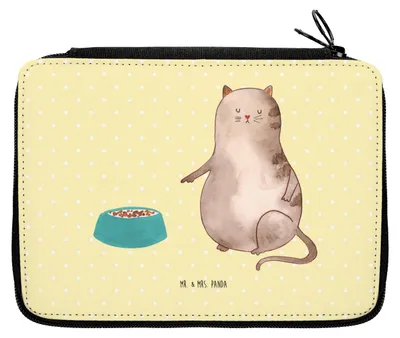 Produktbild von Mr. & Mrs. Panda Etui Katze Fressen - Gelb Pastell - Geschenk, Federtasche, Federmappe, Federmäppchen, für Stifte, Mäppchen