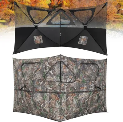 Produktbild von COSTWAY Tragbarer 360° Jagdunterstand, 2-teiliges Pop-up-Jagdzelt mit Tragetasche, einseitig durchsichtiges Tarnzelt für die Hirsch-,Truthahn- & Entenjagd, Camouflage