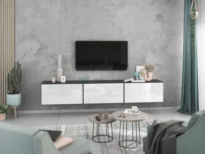 Produktbild von Lowboard VARIANTO 4, Schrank Set, anthrazit matt / weiß Hochglanz griffloses TV-Board, 3 tlg., 228 cm hängend