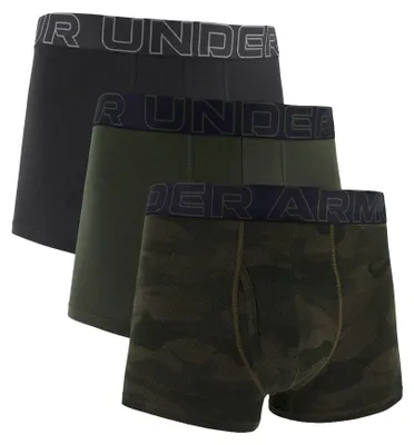 Obrázok produktu pre Pánske boxerky UNDER ARMOUR, balenie po 3 ks – Performance Bavlna Trunks – Novelty 3 in, elastické, zmes bavlny, maskovací vzor čierna/tmavozelená XL